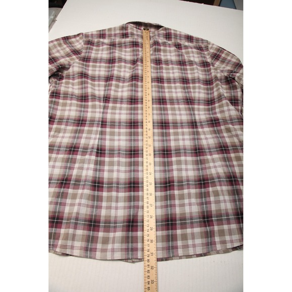 John Varvatos USA Shirt Mens 2XL Plaid Burgundy Long Sleeve Button Front Casual - Picture 9 of 11